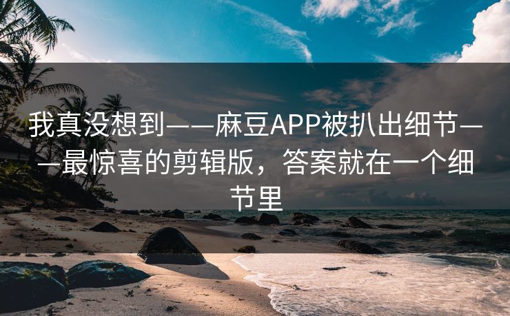 我真没想到——麻豆APP被扒出细节——最惊喜的剪辑版，答案就在一个细节里